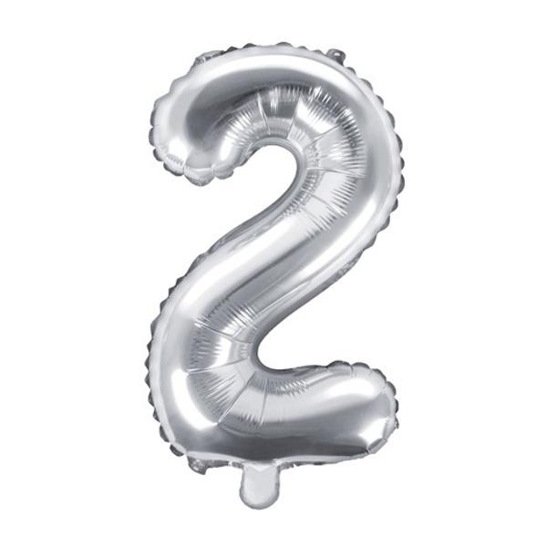 Paris Dekorace Foliový stříbrný balónek číslice 2, 35 cm