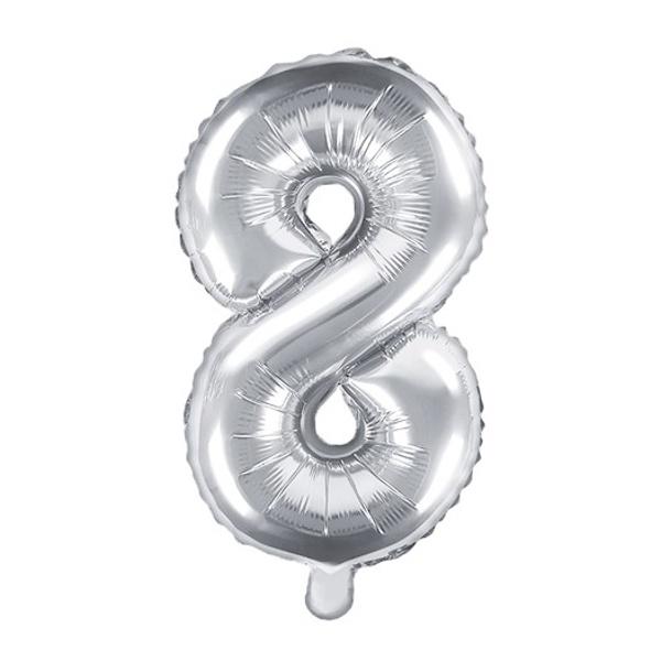 Paris Dekorace Fóliový stříbrný balónek číslice 8, 35 cm