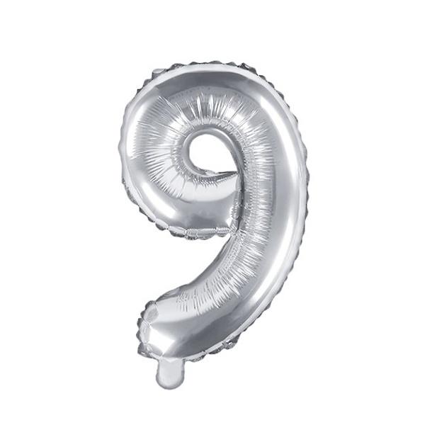 Paris Dekorace Foliový stříbrný balónek číslice 9, 35 cm