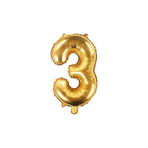 Paris Dekorace Foliový zlatý balónek číslice 3, 35 cm