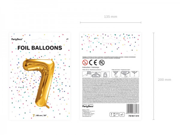 Foliový zlatý balónek číslice 7, 86 cm 